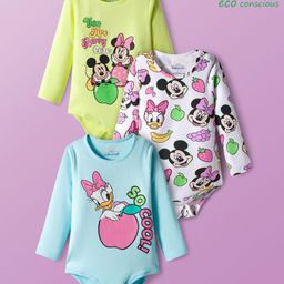Babyoye Disney Interlock Knit Full Sleeves Onesies with Minnie Mouse & Friends Graphics Pack of 3 - White Light Blue & Light Green-picture-40