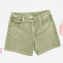 Pantaloons Junior Cotton Denim Mild Washed Shorts - Light Green-picture-12