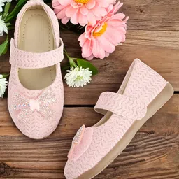 Chiu Stones Embellished Gift Knot Bow Applique Detailed With Velcro Closure Mary Jane Ballerinas - Pink-picture-21