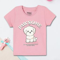 max Girls Printed V-Neck Applique T-shirt-image-58