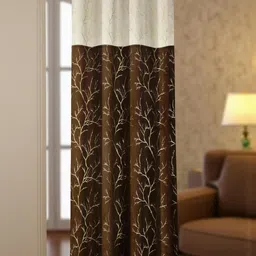 IVAZA Coffee Brown & White Floral Prited Long Door Curtain-image-43