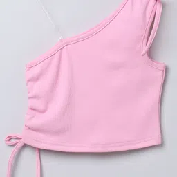 Taffykids One Shoulder Self Design Crop Top - Pink image 3