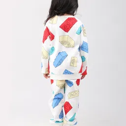 Anthrilo Fleece Knit Full Sleeves Building Blocks Printed Coordinating Winter Sweatshirt & Jogger Set - Off White image 3