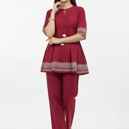 Vastranchal Embroidered Round Neck Top & Trousers Co-Ords-picture-27