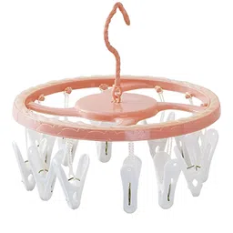 SCHOOLISH BPA Free Plastic Clothes Drying Rack Portable Foldable Laundry Drip Flower Shaped Cloth Pegs Hanger with 12 Clips and Rotational Wind Proof Hook for Indoor & Outdoor- PACK OF 3 image 5