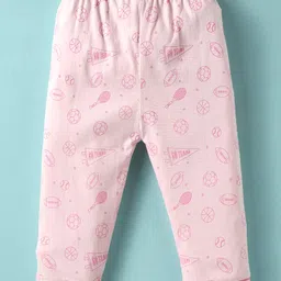 CUCUMBER Sinker Knit Full Sleeves Co-Ord Night Suit with Bear & Penguin Print - Light Pink image 4