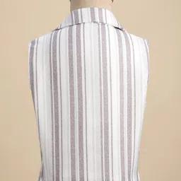 Rikidoos Full Sleeves Striped 3 Piece Party Suit Set With Bow & Muffler - White & Black image 5