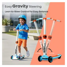 R for Rabbit Road Runner Stellar Kids Scooter with Bluetooth Music & Lights 3 Level Height Adjustable LED PU Wheels Kick Scooter - Blue & Orange image 5