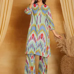 SANASH Collections Printed Cotton Tunic With Trousers Co-Ords Set image 2