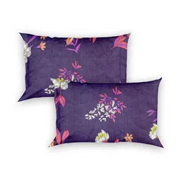 Aura Purple & Grey Floral 210 TC Single Bedsheet with 1 Pillow Covers image 2