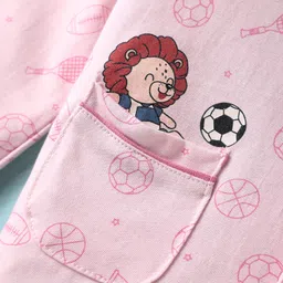 CUCUMBER Sinker Knit Full Sleeves Co-Ord Night Suit with Bear & Penguin Print - Light Pink image 5