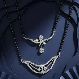 ADIVA Silver-Plated Traditional White AD Stone Mangalsutra (Pack of 2)-image-62