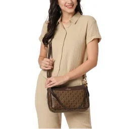 Lavie Women Brown Printed Sling Bag with Detachable Strap (M)-image-20