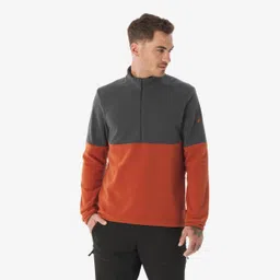 quechua Men’s mountain hiking fleece jacket, MH500 Half Zip - Brown image 1