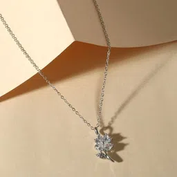 Cierra Silver-Plated Zircon Studded Floral Shaped Pendant With Chain-picture-18
