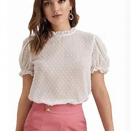 Nigel Designer Women Solid Self Design Puff Sleeve Top-picture-10