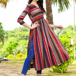 TextileNow Women Printed Flared Sleeves Sequinned Anarkali Kurta image 4