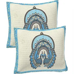 Bombay Spreads Blue & White Conversational 144 TC King Bedsheet with 2 Pillow Covers image 2