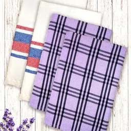 Athom Living White & Purple 4 Pieces Striped Cotton 210 GSM Bath Towels-image-52