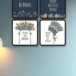 SAF Blue & White 4 Pieces Printed Framed Wall Art-image-51