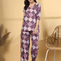 KLOTTHE Women Purple Geometric Printed Night suit-image-74