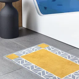 THEGASBH Yellow & Grey Colour-Blocked 400 GSM Fade-ResistantBathRugs image 4