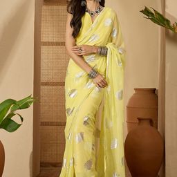 Sangria Yellow Poly Georgette Printed Sarees-picture-22