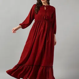 Raiyani Enterprise Women Solid Tie-Up Neck Fit and Flare Dress-picture-31
