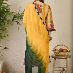 Indo Era Floral Printed Pure Cotton Kurta with Trousers & With Dupatta image 2