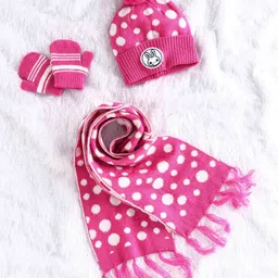 Babyhug Woollen Cap & Gloves With Muffler Pink & White - Diameter 11.5 cm-picture-28