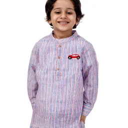 Babyoye Cotton Kurta Car Embroidery Striped - Pink-image-15