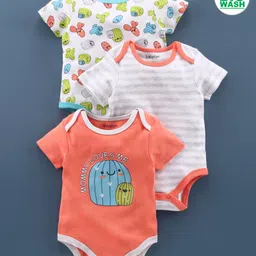 Babyoye Bio-Wash Cotton Short Sleeves Onesies Pack of 3 - Coral White Grey-picture-10