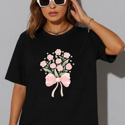 Slenor Women Floral Printed Drop-Shoulder Sleeves T-shirt-image-74
