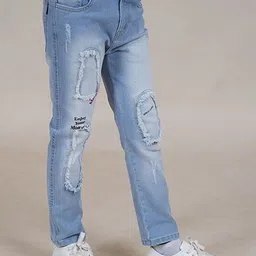 KiddoPanti Boys Jean Straight Fit Mildly Distressed Heavy Fade Printed Stretchable Jeans image 2