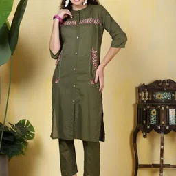 MILAAV Embroidered Thread Work Pure Cotton Kurta With Trousers-picture-11