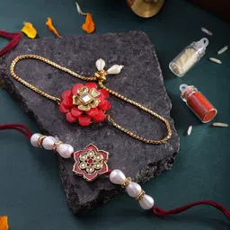 Sangria Kundan-Studded & Beaded Bhaiya Bhabhi Rakhi With Roli & Chawal-picture-33