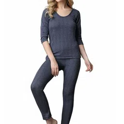 UNDERLOOP Women Striped Round-Neck Top & Bottom Thermal Set-picture-57