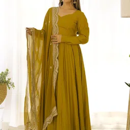 FVD Embroidered Long Gown Ethnic Dress With Dupatta-picture-39