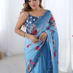 CaniBani Floral Sequinned Silk Blend Saree image 3