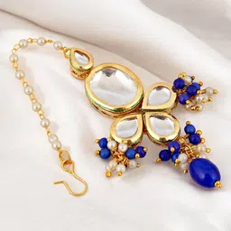 LUCKY JEWELLERY 18K Gold-Plated Kundan-Studded Necklace And Earrings With Maang Tika image 3