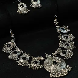 Oxidized Heaven Silver-Plated Stone Studded & Beaded Oxidised Jewellery Set-picture-29