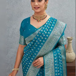 VASTRAAVEDAA Ethnic Motifs Woven Design Zari Banarasi Saree image 5