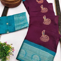 Peachmode Ethnic Motifs Zari Silk Blend Saree image 3