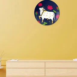 THE QUIRKY HOME Navy-Blue & White Pichwai Cow Printed Ceramic Decorative Wall Decor-picture-12