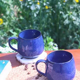 WEAVING HOMES Blue 2 Pieces Ceramic Glossy Mugs-350 ml Each image 4