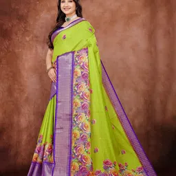 Rare Bello Checked Woven Design Zari Bagh Saree image 4