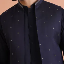 KISAH Men Embroidered Regular Fit Thread Work Kurta Nehru Jacket Trouser Set image 2