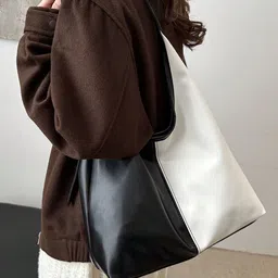 PURPLEHUNT Women Colourblocked Leather Structured Half Moon Bag image 2