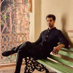 Ankit V Kapoor Gohar Geometric Embroidered Beads & Stones Straight Kurta with Churidar image 5