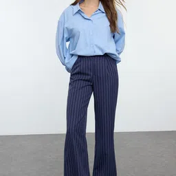Trendyol Women Striped Regular Fit Bootcut Trousers-picture-33